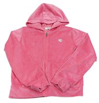 Růžová sametová propínací crop mikina s kapucí Primark