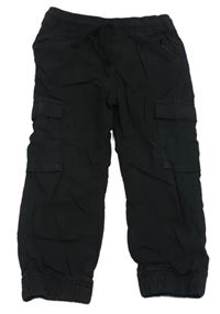 Černé plátěné podšité cuff kalhoty s kapsami Tu