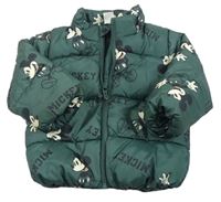 Tmavozelená šušťáková zimná bunda s Mickey Mousem H&M