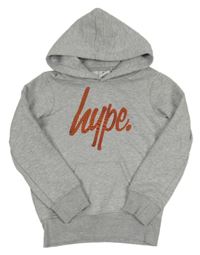 Sivá melírovaná mikina s logom a kapucňou hype