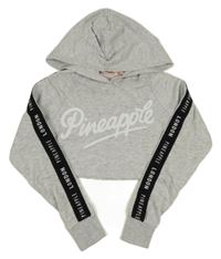 Sivá melírovaná crop mikina s logom a kapucňou Pineapple