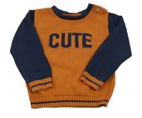 Oranžovo-tmavomodrý sveter s nápisom Nutmeg