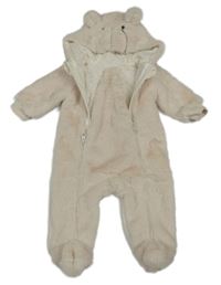 Smotanová kožušinová podšitá kombinéza s kapucí - medvěď Dunnes Stores