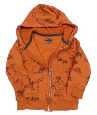 Oranžová prepínaci mikina s dinosaurami a kapucňou F&F