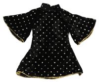 Čierne zamatové šaty so zlatými flitre