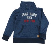 Tmavomodrá melírovaná mikina s nápisom a komínovým golierom H&M