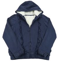 Tmavomodrá zateplená propínací mikina s volánky a kapucí Nutmeg