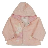 Svetloružová zamatová podšitá prepínaci mikina s králikom a kapucňou