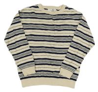 Béžovo-tmavomodrý pruhovaný ľahký sveter H&M