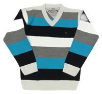 Modro-bílo-šedý pruhovaný lehký svetr - Tommy Hilfiger