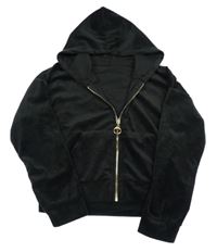 Černá sametová crop propínací mikian s kapucňou