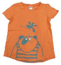 Oranžové tričko s medvěďom a ptákem Decathlon