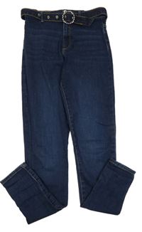 Tmavomodré skinny rifle s páskem River Island