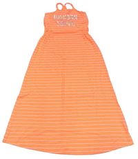 Neónově oranžovo-biele pruhované maxi šaty s nápisom Primark