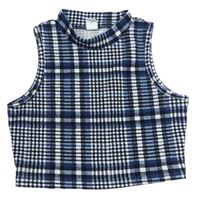 Tmavomodro-bielo-čierny kockovaný crop top Shein