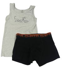 2set - Světlešedý melírovaný nátělníky s diny + čierne boxerky