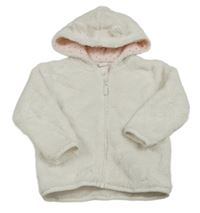 Bílá plyšová propínací mikina s kapucí H&M