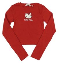 Červené rebrované crop tričko s Hello Kitty H&M
