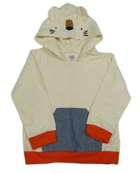 Smetanovo-modro-červená mikina s kapucňou s ňufáčikom 