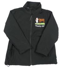 Čierna softshellová bunda s kravičkami a výšivkami