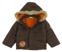 Hnědá šusťáková zimní bunda s kapucí s kožešinou Berti  
