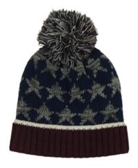 Tmavomodro-sivo-mahagónovoá čapica s hviezdami a brmbolcom Peacocks