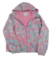 Růžovo-tyrkysovo-fialová vzorovaná šusťáková jarní bunda s kapucí Primark