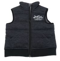 Tmavomodro-čierna melírovaná pletená zateplená vesta s nápisom