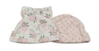 2set - 2x květovaná čepice - růžová + biela s mašlou