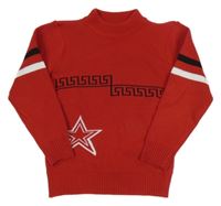 Červeno-čierno-biely vzorovaný sveter s hviezdou