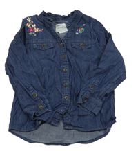 Tmavomodrá lehká riflová halenka s květy Cherokee