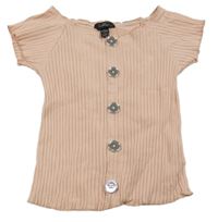 Svetloružové rebrované tričko s gombíkmi Firetrap