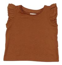 Hnedý trblietavý crop top s volánikmi C&A