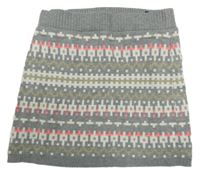 Sivo-bielo-ružovo-zlatá vzorovaná svetrová sukňa H&M