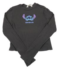 Antracitové rebrované crop tričko so Stitchem H&M