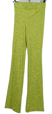 Dámske limetkovo-žlté vzorované zvonové nohavice Zara