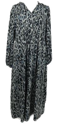 Nové - Dámské šedo-černo-modré vzorované košilové midi šaty Nutmeg