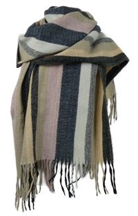 Dámska farebně pruhovaná šál s strapcemi