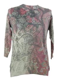 Dámsky sivo-ružový vzorovaný ľahký sveter s kamienkami Bexley´s