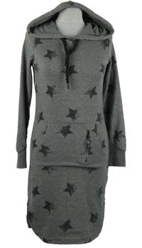 Dámske sivé teplákové šaty s hviezdami a kapucňou Only