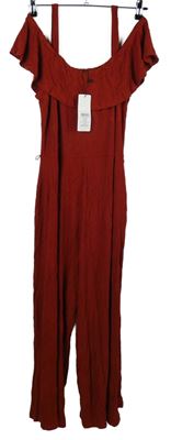 Nové - Dámský rezavý žebrovaný kalhotový culottes overal s volnými rameny Lipsy 