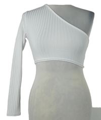 Dámské bílé žebrované asymetrické crop triko PrettyLittle Thing