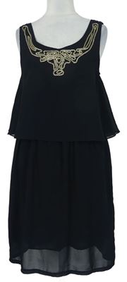 Dámské černé šifonové šaty s řetízkem 