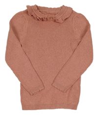 Ružový rebrovaný sveter s volánikom George