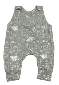 Šedé laclové tepláky s dinosaury