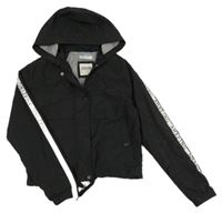 Čierna šušťáková jarná bunda s proužkem a kapucňou H&M