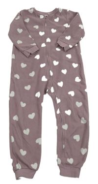 Fialový fleecový overal so srdiečkami H&M