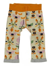 Smetanovo-oranžové punčochové legíny s kytičkami Blade rose