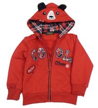 Červená prepínaci mikina s nápisom a -kapucí medvěď