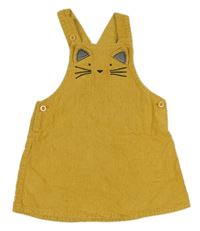 Žluté laclové manšestrové šaty s kočkou Next